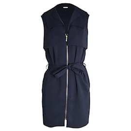 Balenciaga-Balenciaga Sleeveless Belted Mini Dress in Navy Blue Polyester-Navy blue