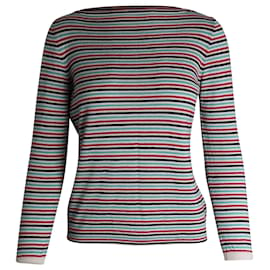 Prada-Prada Suéter Listrado com Gola Bateau em Lã Multicolor-Multicor