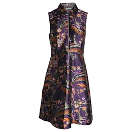 Rochas-Rochas Sleeveless Printed Knee-length Dress in Multicolor Wool Silk-Multiple colors