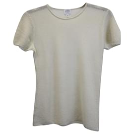 Armani-Armani Collezioni T-shirt transparent texturé en cachemire crème-Blanc,Écru