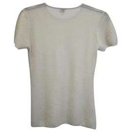 Armani-Armani Collezioni T-shirt transparent texturé en cachemire crème-Blanc,Écru