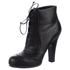 Bottega Veneta-Leather lace up ankle boots with laser cut-Black