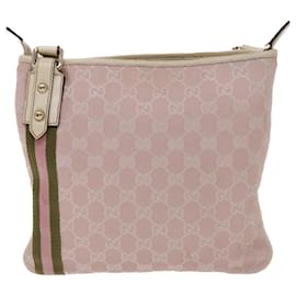 Gucci-GUCCI GG Canvas Sherry Line Shoulder Bag Pink Khaki 144388 Auth ki3108-Pink,Khaki