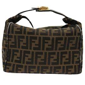 Fendi-FENDI Zucca Canvas Hand Bag Leather Black Brown 2111 26348 079 Auth bs6481-Brown,Black