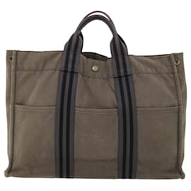 Hermès-HERMES Her Line Fourre Tout MM Hand Bag Canvas 2Set Gray Khaki Auth bs6520-Grey,Khaki