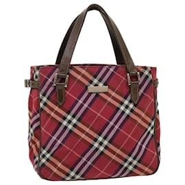Burberry-BURBERRY Nova Check Blue Label Hand Bag Nylon Leather Red Brown Auth 46960-Brown,Red