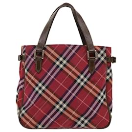 Burberry-BURBERRY Nova Check Blue Label Hand Bag Nylon Leather Red Brown Auth 46960-Brown,Red