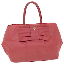 Prada-PRADA ribbon Hand Bag Nylon Pink Auth bs6565-Pink