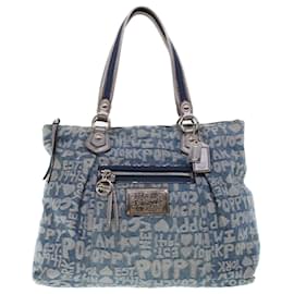 Coach-Coach Hand Bag Canvas Leather 2Set Beige Blue Auth am4604-Blue,Beige