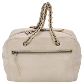 Chanel-CHANEL Chain Boston Bag Leder Weiß CC Auth bs6591-Weiß