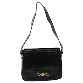 Céline-CELINE Horse Carriage Shoulder Bag Leather Black Auth bs6574-Black