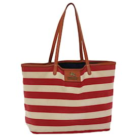 Burberry-BURBERRY Blue Label Tote Bag Canvas Red White Auth bs6604-White,Red