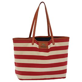 Burberry-BURBERRY Bolso tote con etiqueta azul Lona Rojo Blanco Auth bs6604-Blanco,Roja