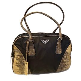 Bolso Prada de Nailon con Estampado de Pitón Marrón Oscuro Marrón oscuro
