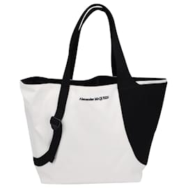 Alexander Mcqueen-Alexander McQueen Color Block Tote Bag in White and Black Canvas-White