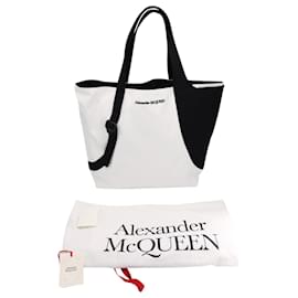 Alexander Mcqueen-Alexander McQueen Color Block Tote Bag in White and Black Canvas-White