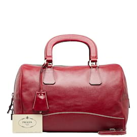 Prada-Prada Cuir Mini Boston Bag Sac à main en cuir B11074 en bon état-Rouge