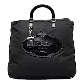 Prada-Prada Tessuto Logo Tote Bag Canvas Tote Bag in Good condition-Black