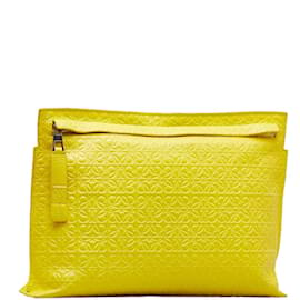 Loewe-Loewe Anagram Leather Clutch Bag Bolsa de couro em bom estado-Amarelo