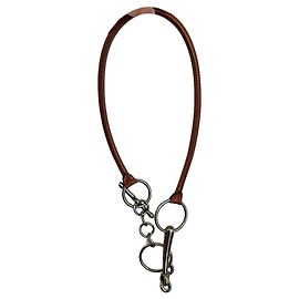 Colar Hermès Mors de couro e metal Prata Castanho claro
