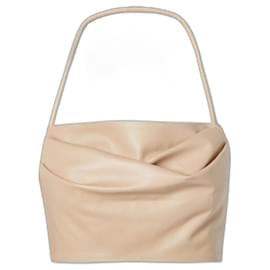 Balmain Cropped Leather Top Beige Beige