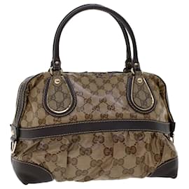 Gucci-GUCCI GG Canvas Hand Bag Coated Canvas Beige Dark Brown 223962 Auth hk739-Beige,Dark brown