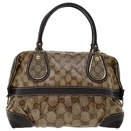 Gucci-GUCCI GG Canvas Hand Bag Coated Canvas Beige Dark Brown 223962 Auth hk739-Beige,Dark brown