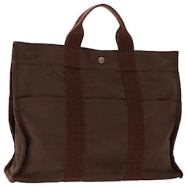 Hermès-HERMES Her Line Tote Bag Canvas Brown Auth 46779-Brown