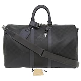 Louis Vuitton-LOUIS VUITTON Damier Carbon Keepall Bandouliere 45 Boston Bag Black Auth 46967a-Black