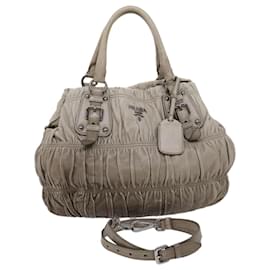 Prada-PRADA Hand Bag Leather 2way Gray Auth am4653-Grey