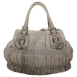 Prada-PRADA Hand Bag Leather 2way Gray Auth am4653-Grey