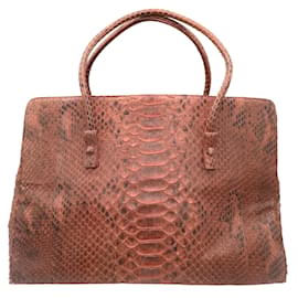 Nancy Gonzalez Red Python Skin Leather Double Top Handle Satchel Handbag Red