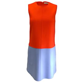 Christian Dior-Christian Dior Orange / Light Blue Sleeveless Two-Tone Colorblock Wool Dress-Orange