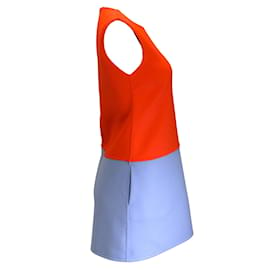 Christian Dior-Christian Dior Orange / Light Blue Sleeveless Two-Tone Colorblock Wool Dress-Orange