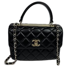 Chanel Bolsa pequena CC moderna com alça superior Preto