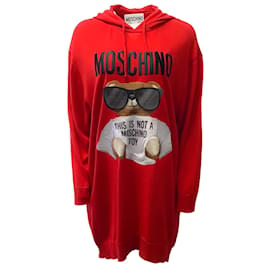 Moschino-Moschino Robe à capuche en laine rouge Teddy-Rouge