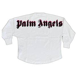 Palm Angels-OVERSIZED WHITE LONG SLEEVE T-SHIRT WITH "PALM ANGELS" LOGO-White