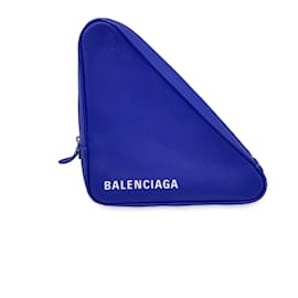 Balenciaga-Blue Leather Leather Logo Print Triangle Clutch Bag-Blue