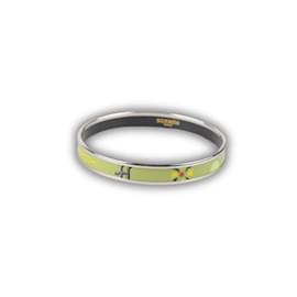Hermès-Bracelet jonc étroit vert émail Hermes Jante plaquée palladium-Vert