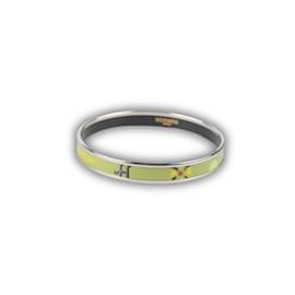 Hermès-Hermes Enamel Green Narrow Bangle Bracelet Palladium Plated Rim-Green