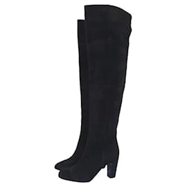 Chanel-Chanel Over Knee Black Suede Boots-Black