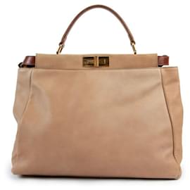 Fendi-FENDI LARGE LEATHER PEEKABOO-Beige