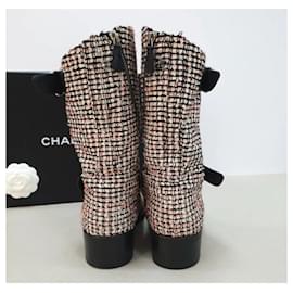 Chanel-CHANEL Tricolor Tweed-Schnallenstiefel-Mehrfarben