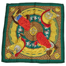 Hermès-HERMES CARRE 90 Scarf silk 3Set Green White Red Auth tb737-White,Red,Green
