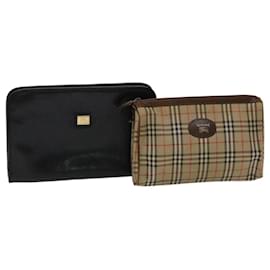 Autre Marque-Burberrys Nova Check Clutch Bag Leather Nylon 2Set Black Beige Auth bs6459-Black,Beige