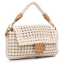 Fendi-Sac baguette en toile tissée blanche Fendi-Blanc
