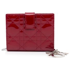 Dior Red Cannage Patent Compact Wallet Red