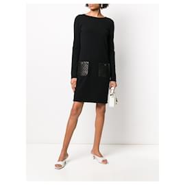Chanel-Robe matelassée à poches en cuir-Noir