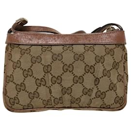 Gucci-GUCCI GG Canvas Shoulder Bag Leather Beige 256899 Auth yk7570b-Beige