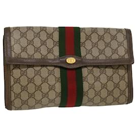 Gucci-GUCCI GG Toile Web Sherry Line Pochette Beige Rouge 8901007 auth 47106-Rouge,Beige